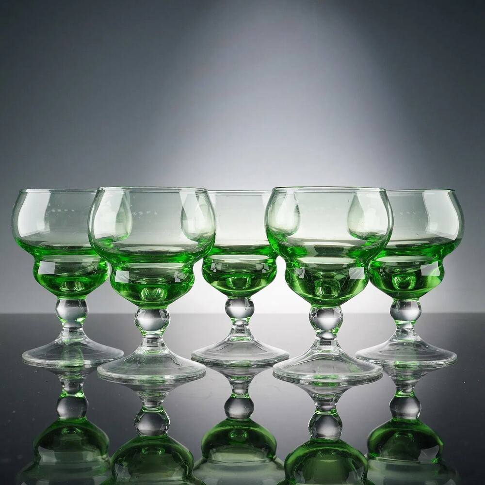 Vintage Set of 5 Handblown Cordial Glasses